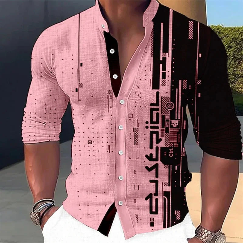 Men's long-sleeve shirt with a tech circuit print