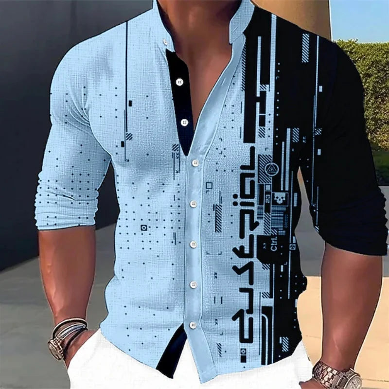 Men's long-sleeve shirt with a tech circuit print