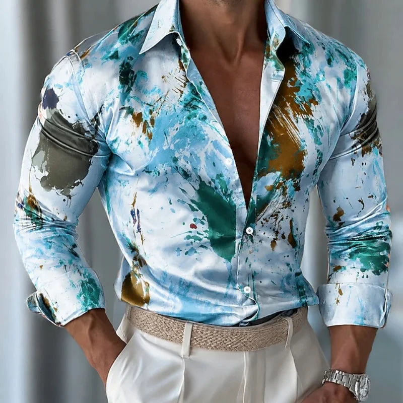Men's long-sleeve shirt with a tech circuit print