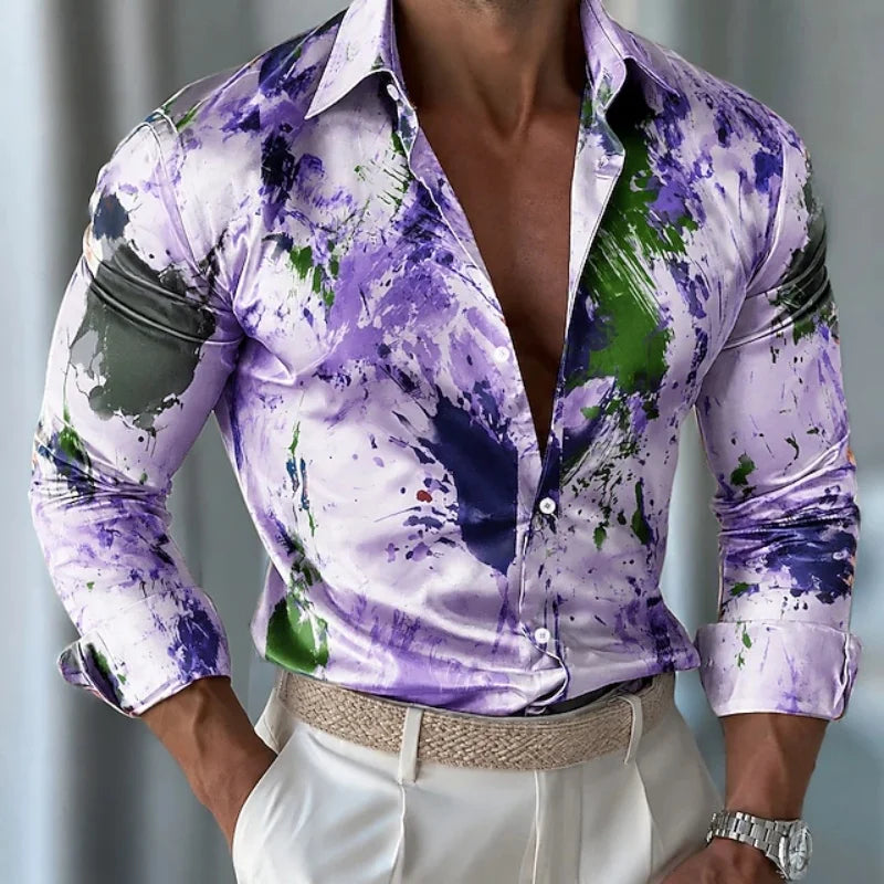 Men's long-sleeve shirt with a tech circuit print