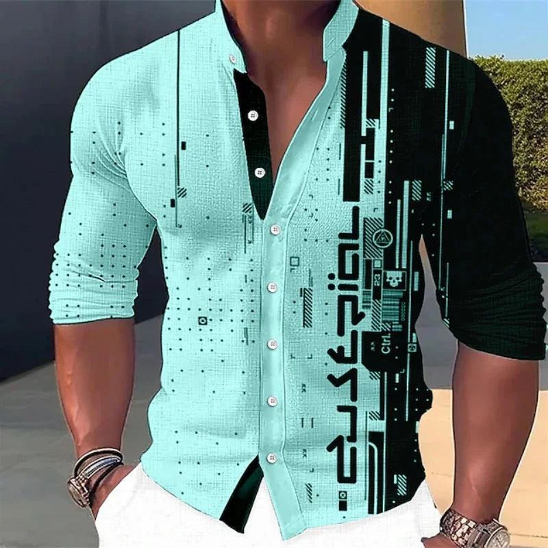 Men's long-sleeve shirt with a tech circuit print