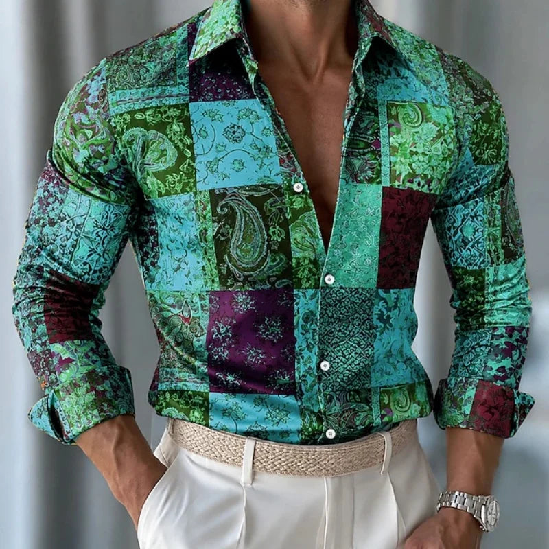 Men's long-sleeve shirt with a tech circuit print