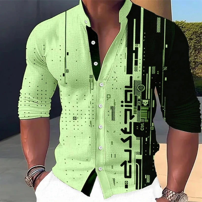 Men's long-sleeve shirt with a tech circuit print